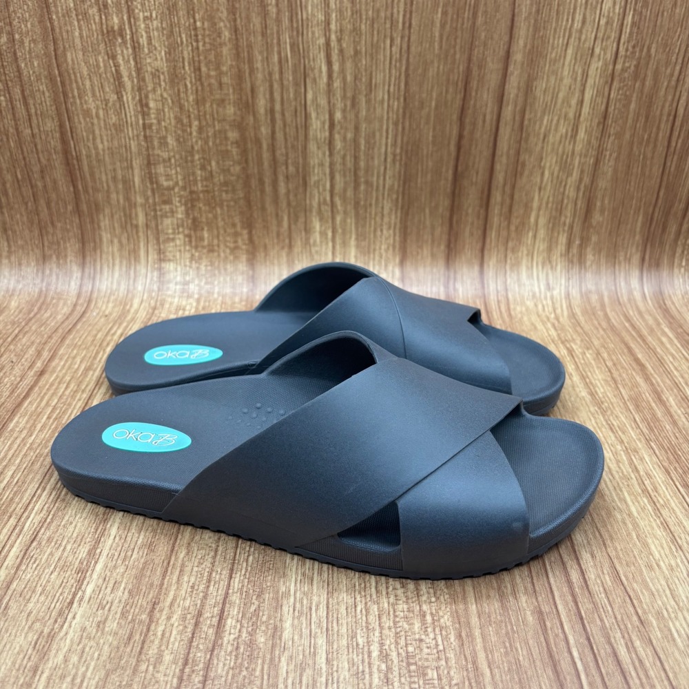 Oka-B‎ Slide Sandals Charcoal Grey Womens Size 7-8 Cross Strap Waterproof USA